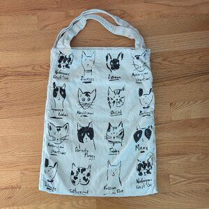 Illustrated Cat Canvas Tote Bag